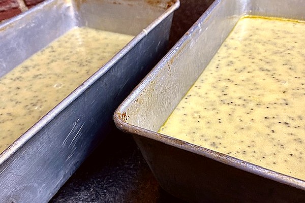 poppy seed batter in loaf pans