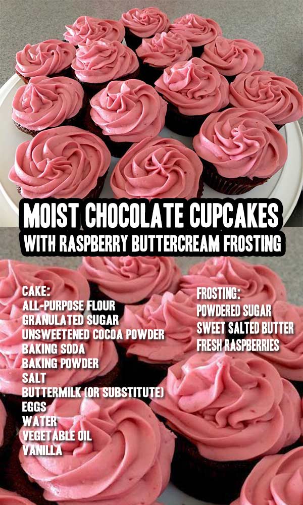 Chocolate Cupcakes With Raspberry Buttercream Frosting