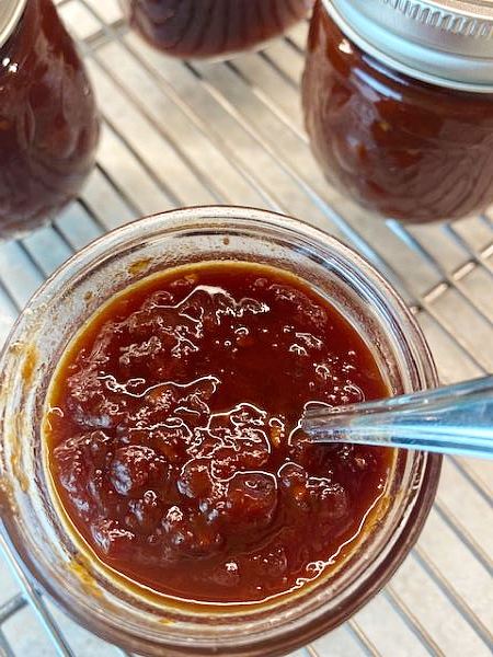 looking into jar of tomato jam