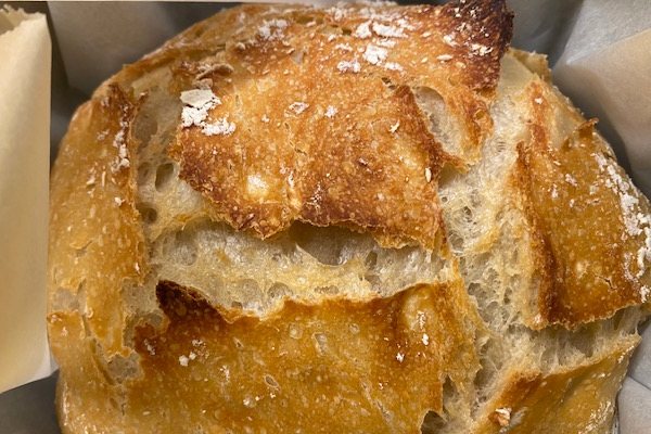 rustic loaf pictured from the top.