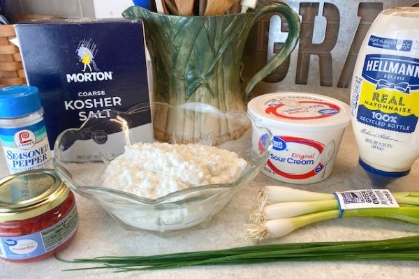 ingredients laid out on a table for Grandpa's Favorite Cottage Cheese Salad