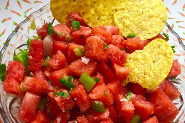 Watermelon Salsa in a clear bowl