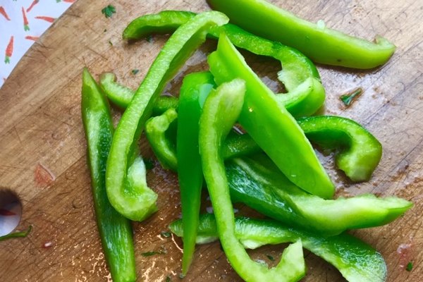 cut up pieces of green pepper