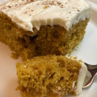 piecc of pumpkin caramel poke cake