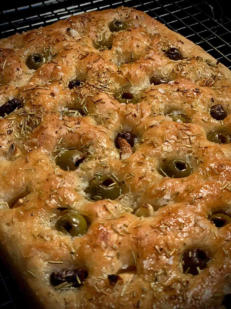 garlic, rosemary, and olive focaccia