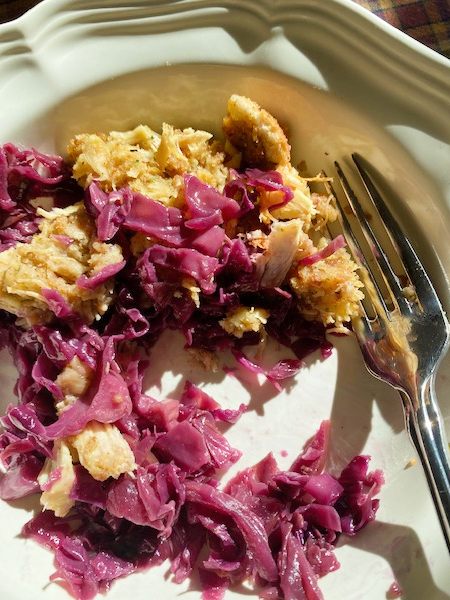 stuffing and red cabbage