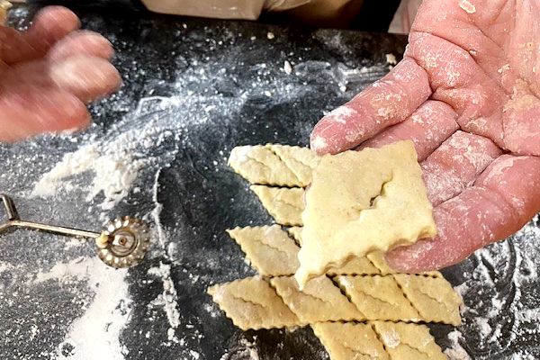 slit in diamond-shaped dough