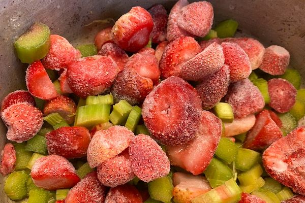 frozen rhubarb and strawberries