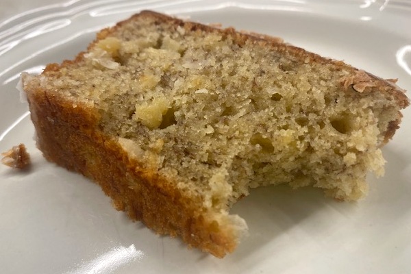 slice of Jamaican banana bread with bite
