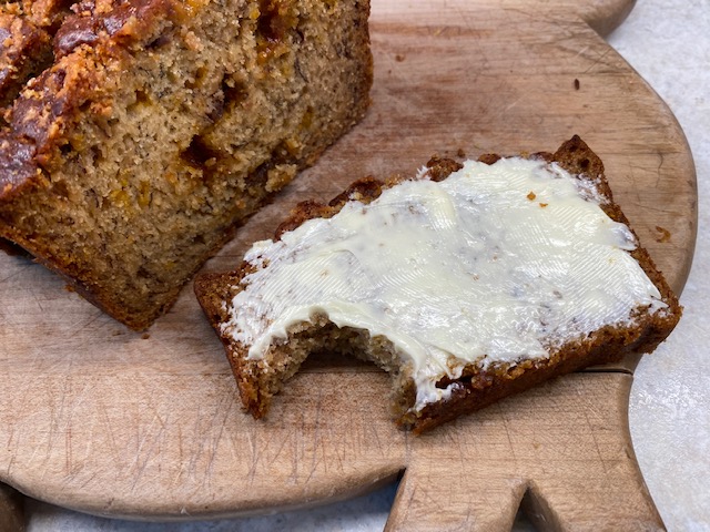 banana bread with a bite taken