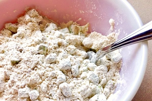 dry ingredients with rhubarb