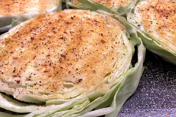 cabbage steak ready for the oven