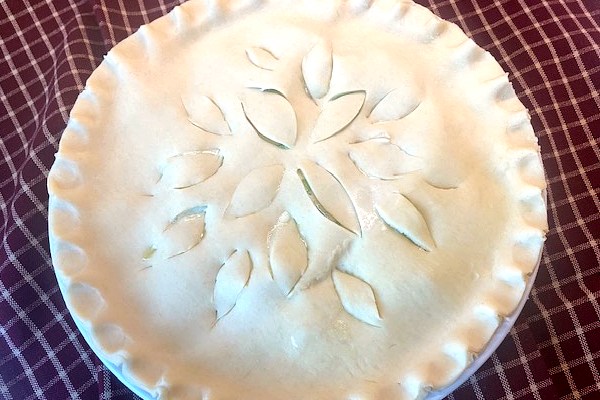 Rhubarb Custard Pie ready to be placed into the oven.