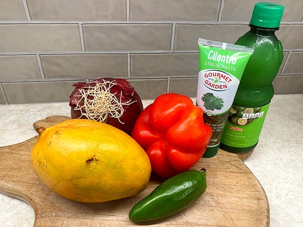 six ingredients for mango salsa