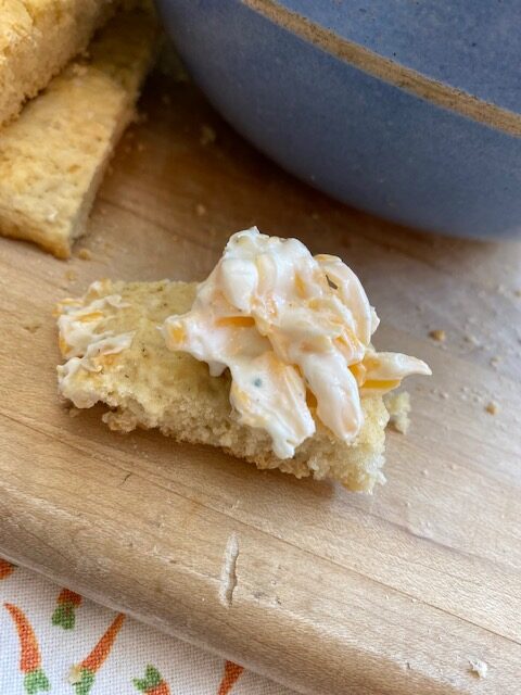 finger of sheet pan beer bread