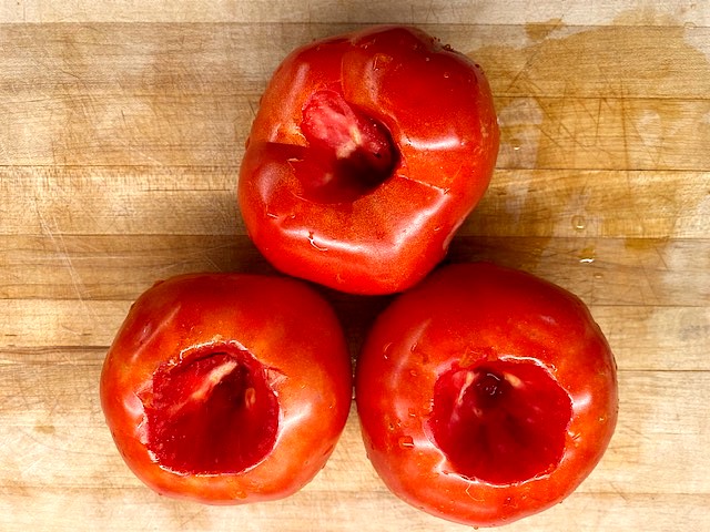 ashed and cored tomatoes