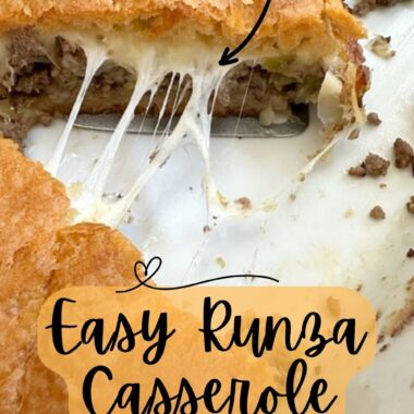 yummy runza casserole showing gooey cheese pull