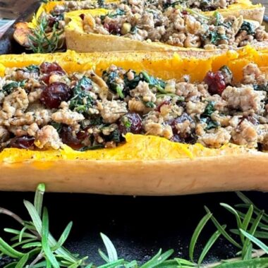 oven-roasted butternut squash with sausage
