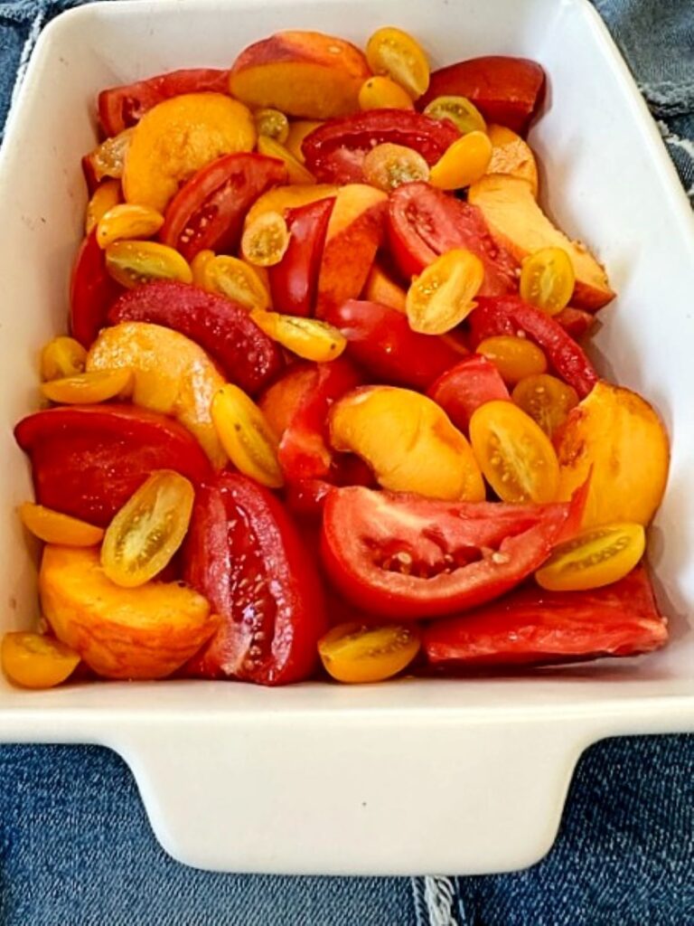 sliced peaches with  tomatoes