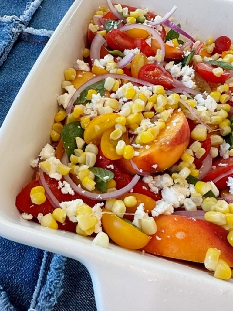 peach and tomato salad with corn added