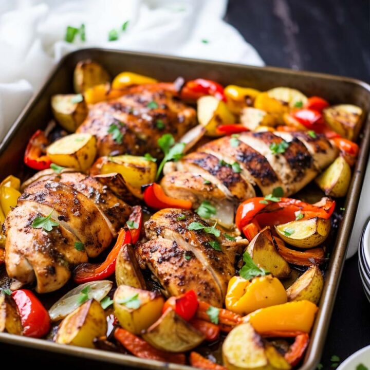 Balsamic Chicken with Roasted Potatoes and Peppers