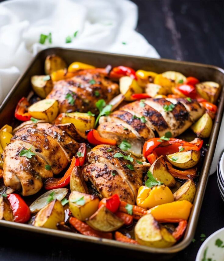Balsamic Chicken with Roasted Potatoes and Peppers