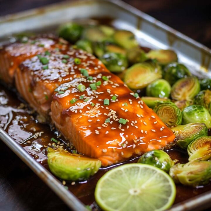 Honey Sriracha Glazed Salmon with Brussels Sprouts