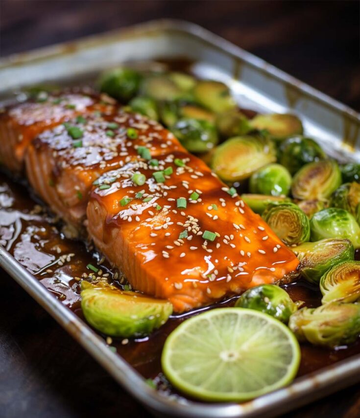 Honey Sriracha Glazed Salmon with Brussels Sprouts