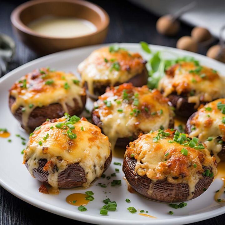 crab stuffed mushrooms with melty cheese