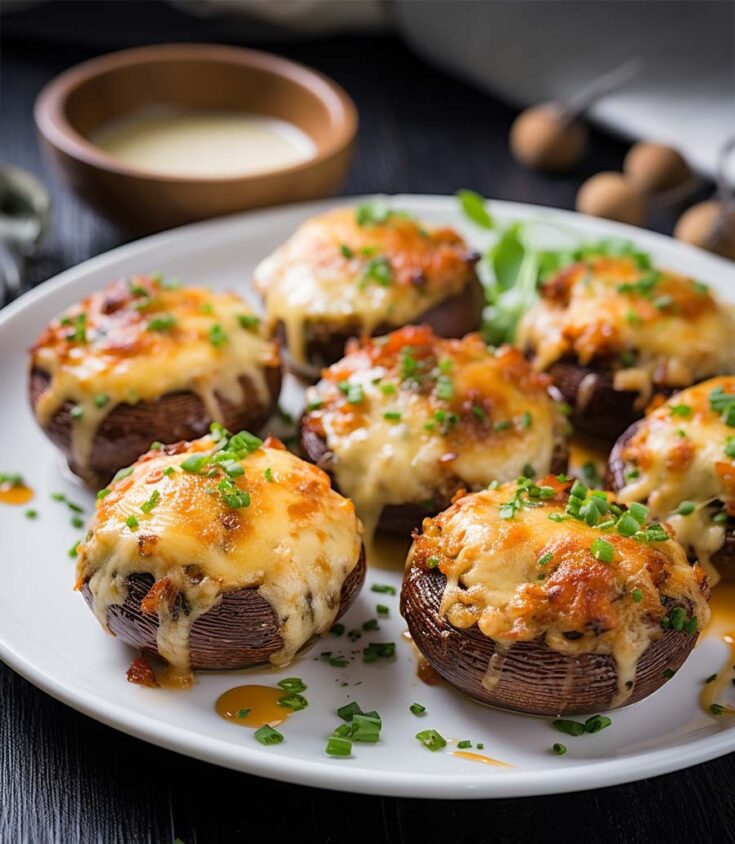 crab stuffed mushrooms with melty cheese