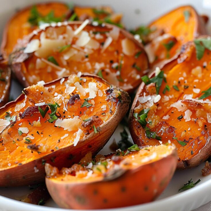 Garlic & Parmesan Roasted Sweet Potatoes