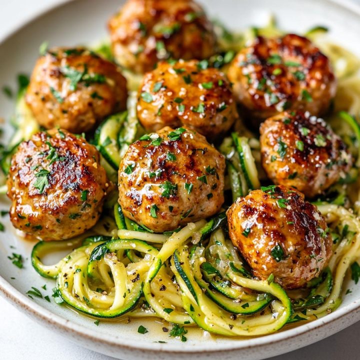 Garlic Butter Turkey Meatballs with Zucchini Noodles