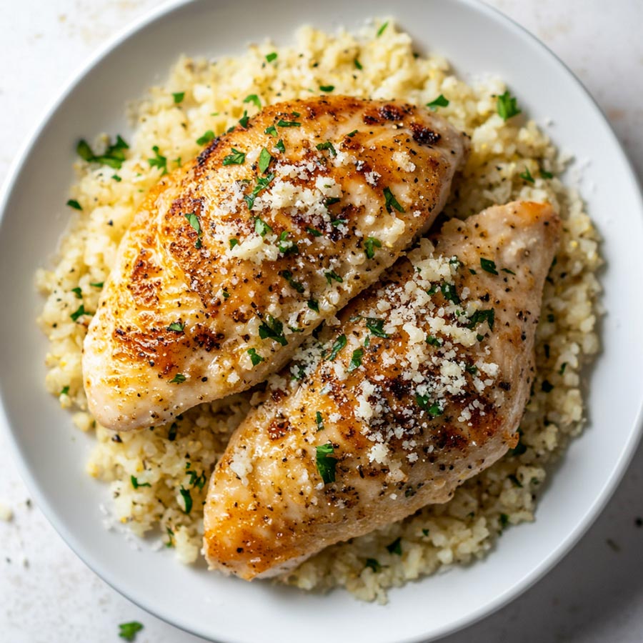 15 Minute Garlic Butter Chicken With Parmesan Cauliflower Rice ...