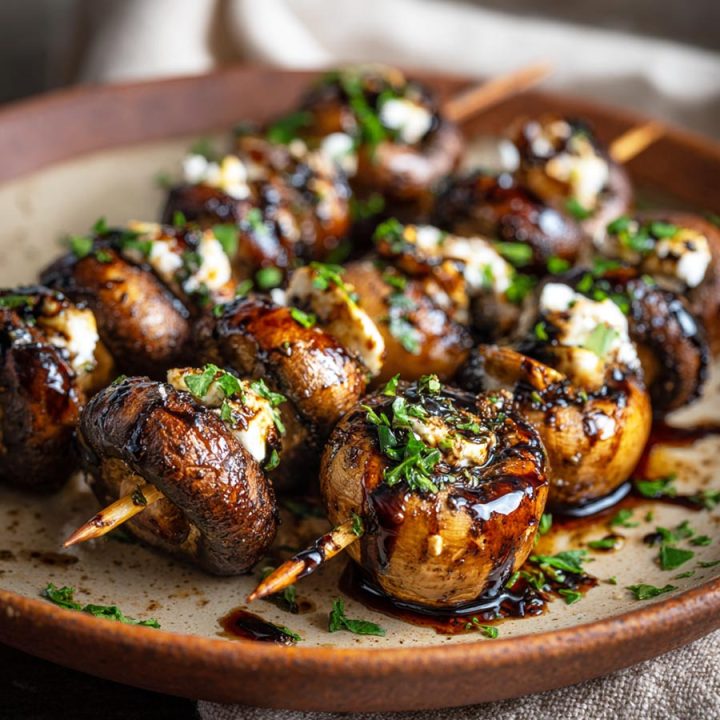 Balsamic Garlic Grilled Mushroom Skewers
