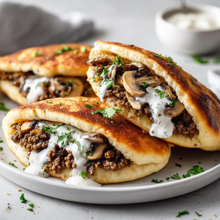 Cheesy Beef and Mushroom Pita Pockets