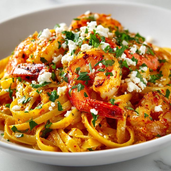 Roasted Red Pepper Shrimp Linguine