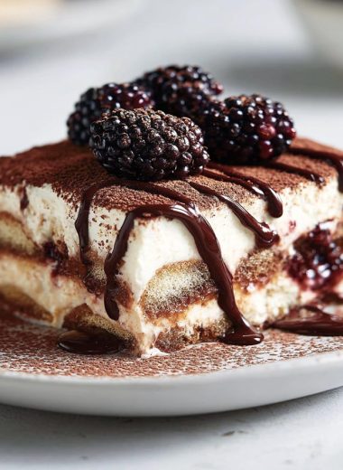 Blackberry Tiramisu with Chocolate Sauce
