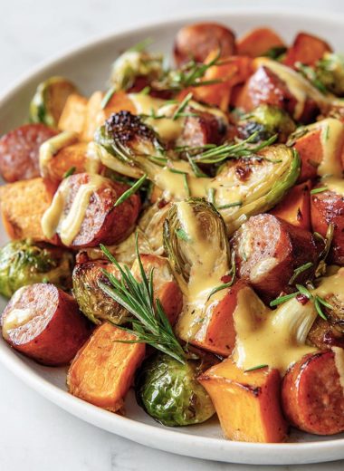 Fall Kielbasa Sheet Pan Bake With Creamy Curry Dijon Sauce