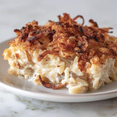 French Onion Orzo Bake