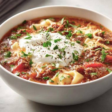Lasagna Soup with Ricotta Topping