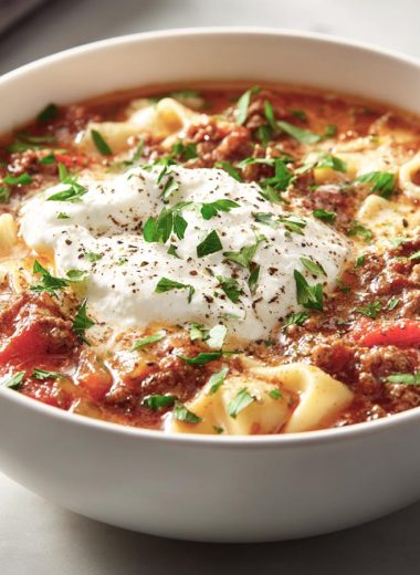 Lasagna Soup with Ricotta Topping