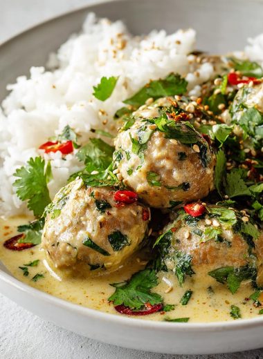 Thai Chicken Meatballs in Creamy Coconut Sauce